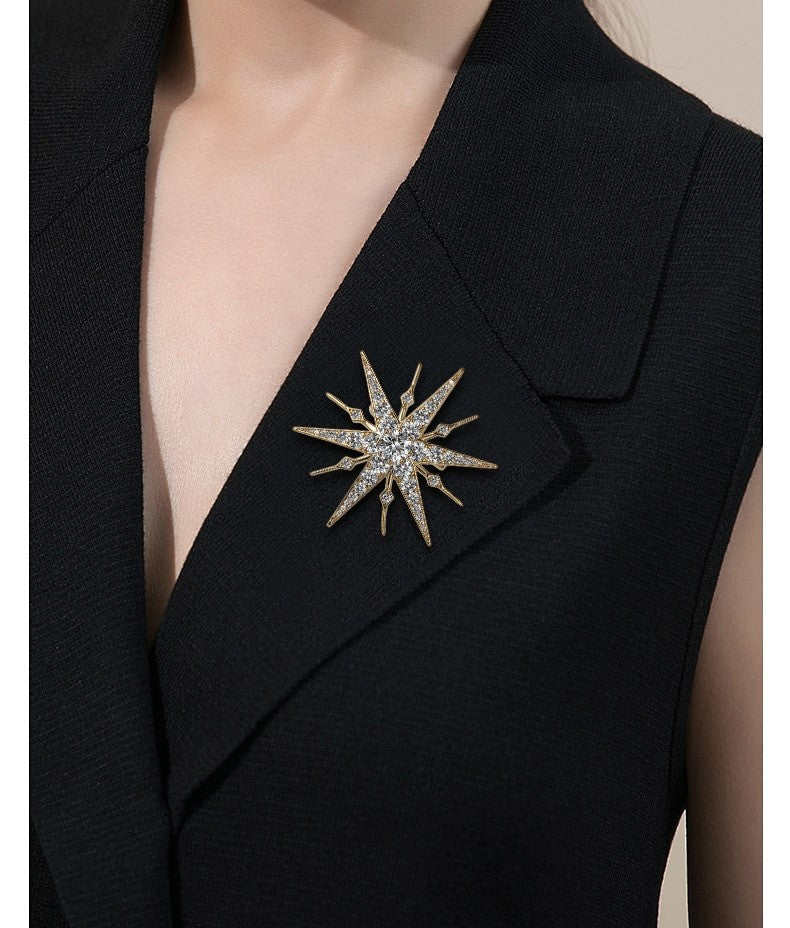 Gold Star Brooch, Gold Statement Brooch, Elegant Brooch, Suit Brooch, Unique Gift, Contemporary Brooch, Unique Brooch, Crystal Jewelry