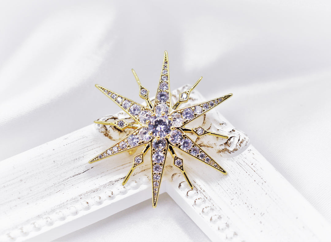 Gold Star Brooch, Gold Statement Brooch, Elegant Brooch, Suit Brooch, Unique Gift, Contemporary Brooch, Unique Brooch, Crystal Jewelry