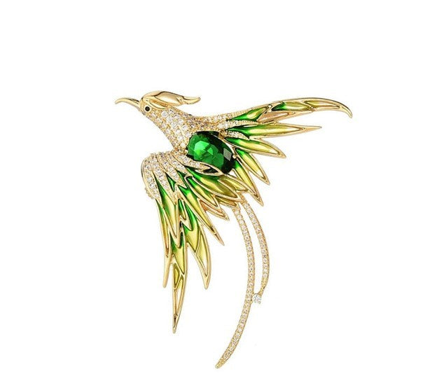 green phoenix brooch