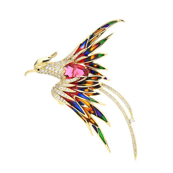 enamel phoenix bird brooch