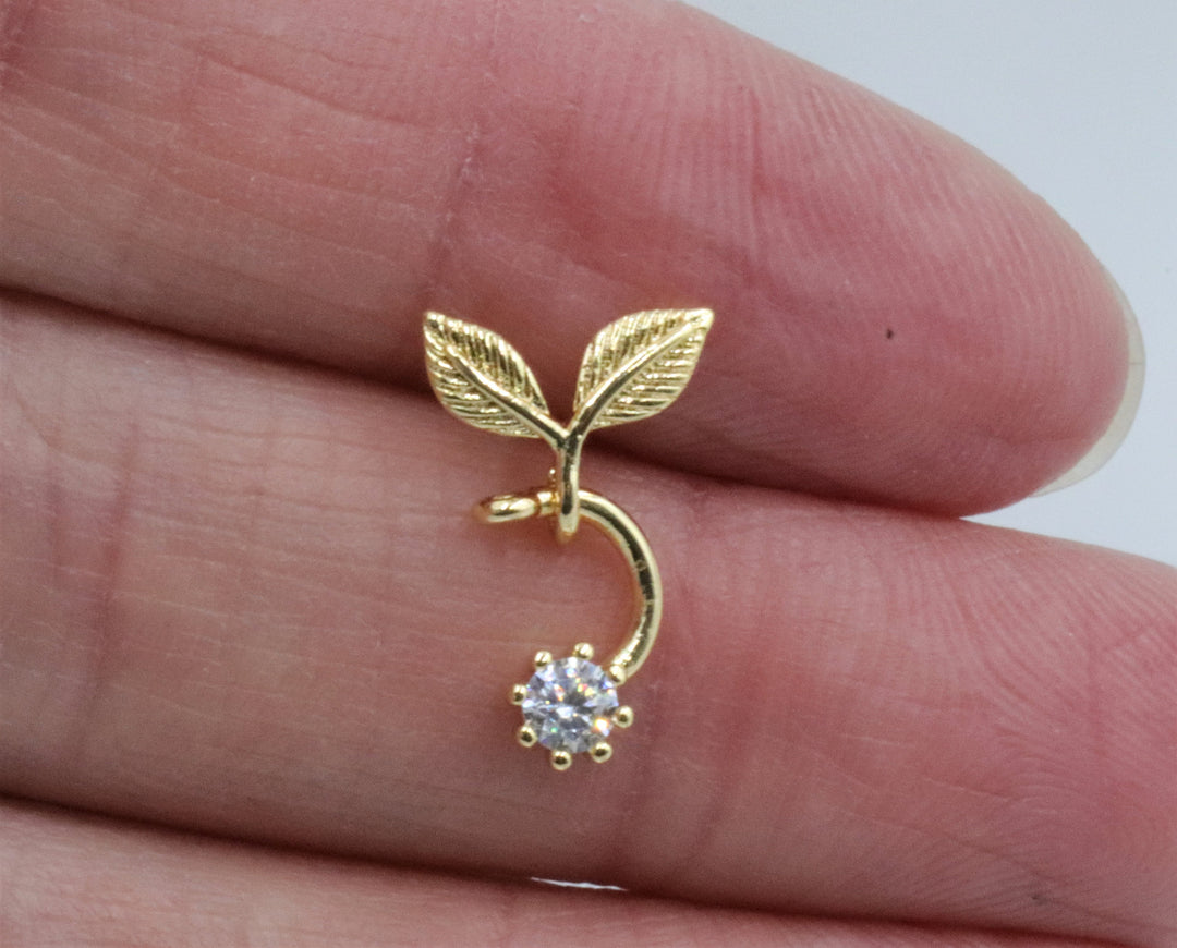 24k Gold Earrings, Tiny Drop Earrings, Flower Earrings, Elegant Stud Earrings, Unique Gold CZ Studs, CZ Diamond Earrings, Tiny Earrings