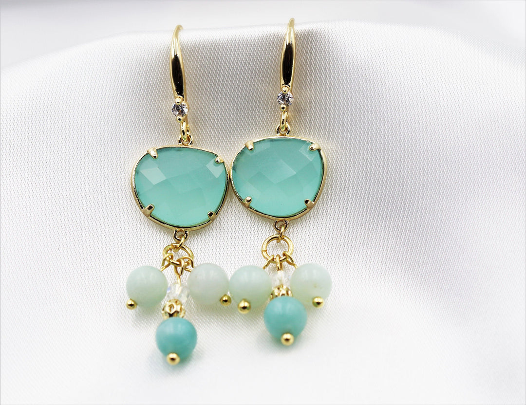 Amazonite Earrings, Turquoise Statement Earrings, Luxury Earrings, 24k Gold Earrings, Gemstone Earrings, Crystal Earrings, Dangle Earrings