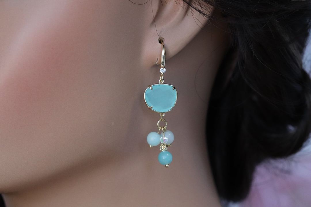 Amazonite Earrings, Turquoise Statement Earrings, Luxury Earrings, 24k Gold Earrings, Gemstone Earrings, Crystal Earrings, Dangle Earrings