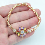 Load image into Gallery viewer, Daisy Bracelet, Simple Gold Bracelet, Romantic Bracelet, Colorful Crystals Sparkling Zircon Bracelet, Gift, Flower Jewelry, Rainbow Bracelet
