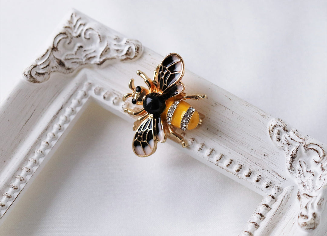 Enamel Honey Bee Pin, Beetle Brooch, Vintage Brooch, Unique Brooch, Crystal Elegant Brooch, Bumble Bee Brooch,Bee Jewelry,Modern Brooch Gift