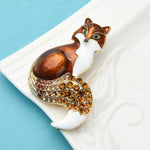 Load image into Gallery viewer, Enamel Fox Brooch, Crystals Vintage Brooch, Elegant Brooch, Gift, Daily Jewelry, Modern Brooch, Unique Brooch Scarf Pin, Crystal Brooch
