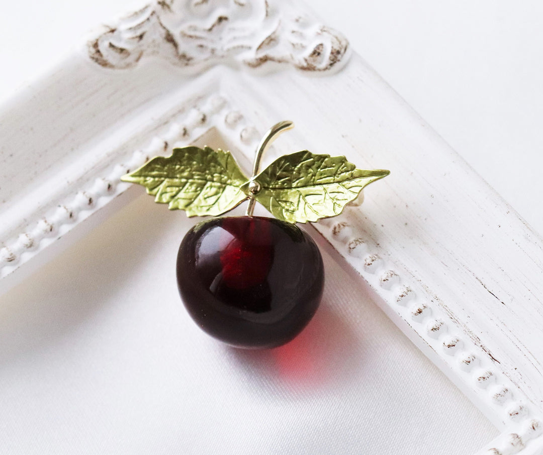 Enamel Red Cherry Brooch, Vintage Brooch, Elegant Brooch, Gift, Daily Jewelry, Modern Brooch, Unique Brooch Scarf Pin