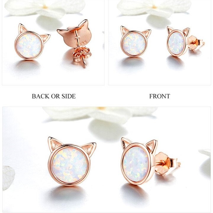 cat rose gold earrings