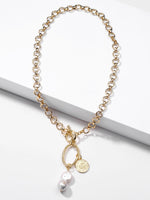Load image into Gallery viewer, Cultured Pearl Necklace, Good Luck Necklace, Ancient Coin Pendant Necklace, Gift, Natural Freshwater Pearl Necklace, Real Pearl Jewelry
