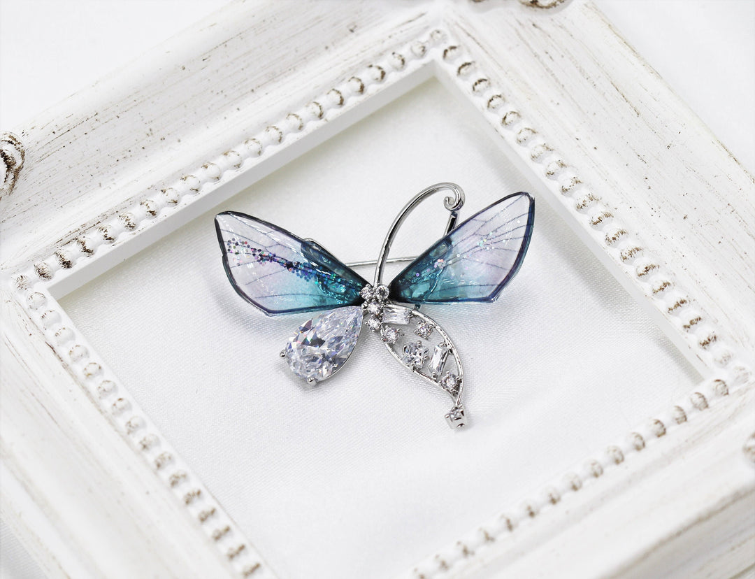 Blue Butterfly Summer Brooch, Elegant Brooch, Beetle Brooch, Statement Brooch, Dress Brooch, Vintage Unique Brooch Gift, Czech Glass Brooch