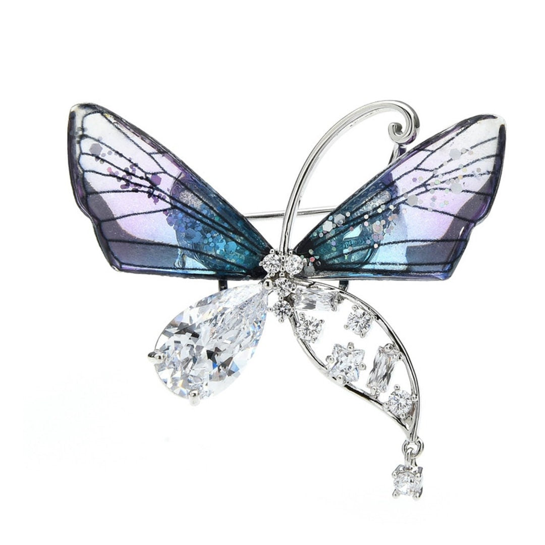 Blue Butterfly Summer Brooch, Elegant Brooch, Beetle Brooch, Statement Brooch, Dress Brooch, Vintage Unique Brooch Gift, Czech Glass Brooch
