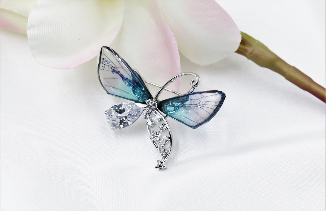Blue Butterfly Summer Brooch, Elegant Brooch, Beetle Brooch, Statement Brooch, Dress Brooch, Vintage Unique Brooch Gift, Czech Glass Brooch