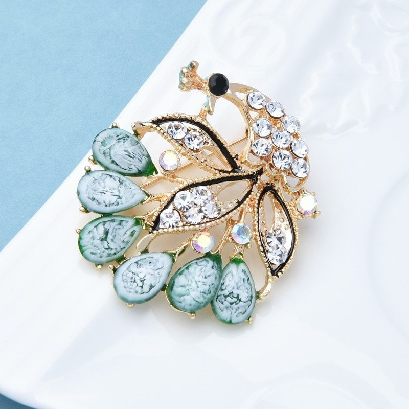 Green Peacock Brooch, Enamel Bird Brooch, Vintage Elegant Brooch, Unique Brooch, Statement Brooch Unique Gift, Suit Brooch, Modern Brooch
