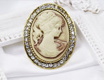 Load image into Gallery viewer, Vintage Brooch, Victorian Brooch, Lady Head Cameo Brooch, Bronze Elegant Brooch, Unique Gift, Statement Brooch, Unique Brooch Suit Brooch
