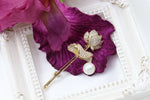 Load image into Gallery viewer, Gold Flower Brooch, Pearl CZ Elegant Brooch, Statement Brooch, Vintage Unique Brooch, Pearl Jewelry, Unique Gift, Modern Brooch, Suit Brooch
