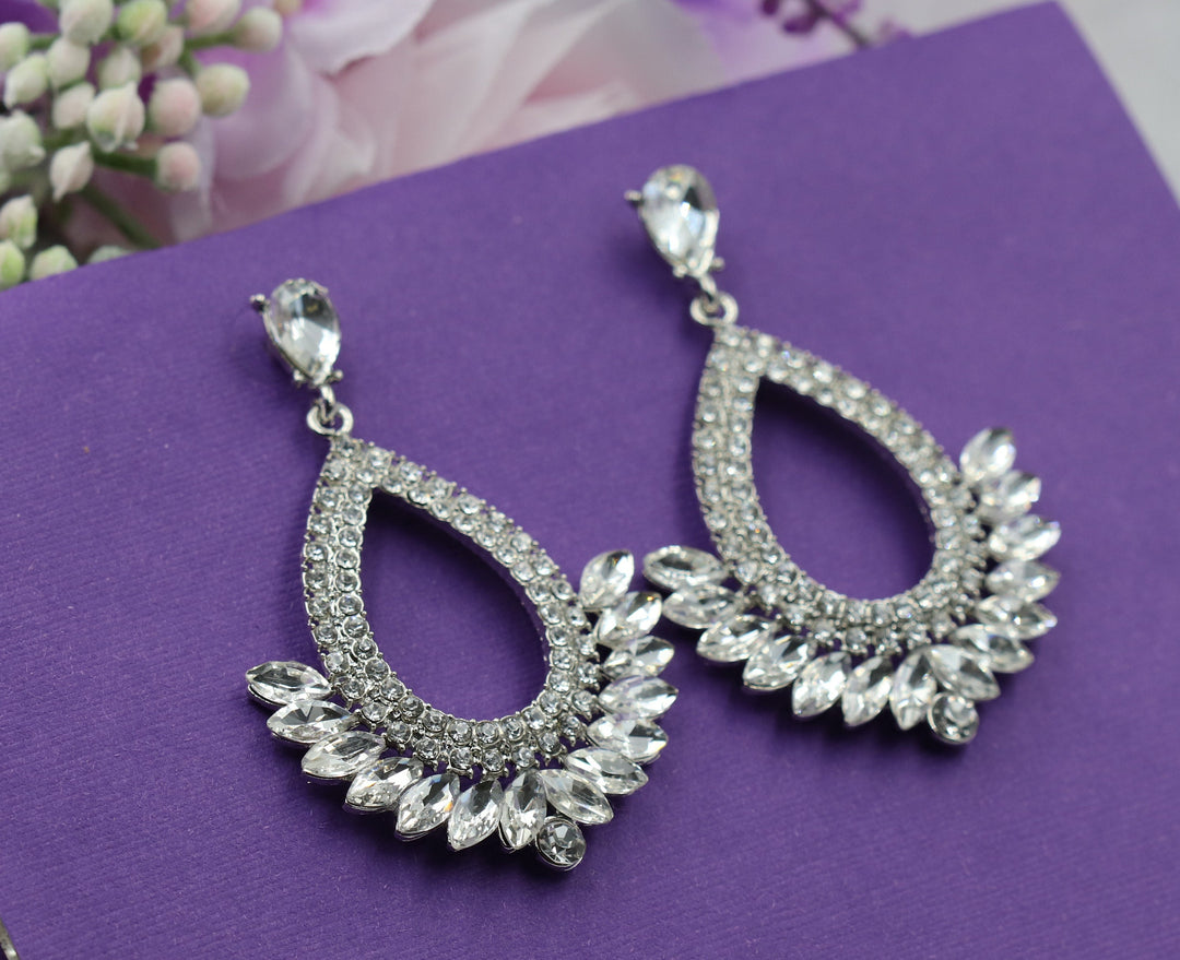 Rhinestone Statement Earrings, Luxury Earrings, Vintage Art Deco Bridal Earrings, Silver Earrings, Formal Earrings, Crystal Jewelry, Gift