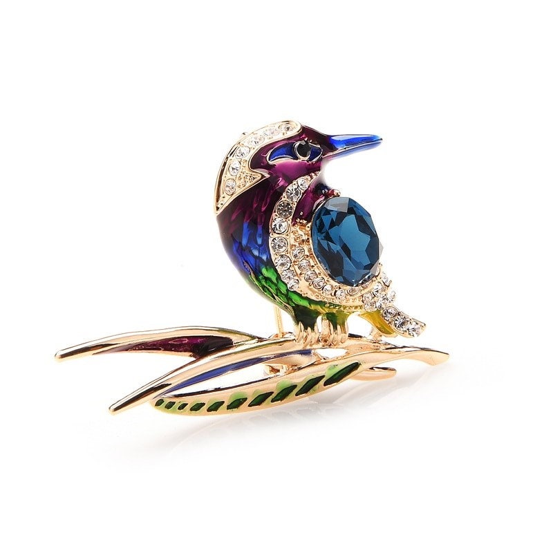 Vintage Bird Brooch, Elegant Brooch, Crystal Jewelry, Statement Brooch, Enamel Cute Brooch, Gift, Dress Brooch, Modern Brooch, Unique Brooch