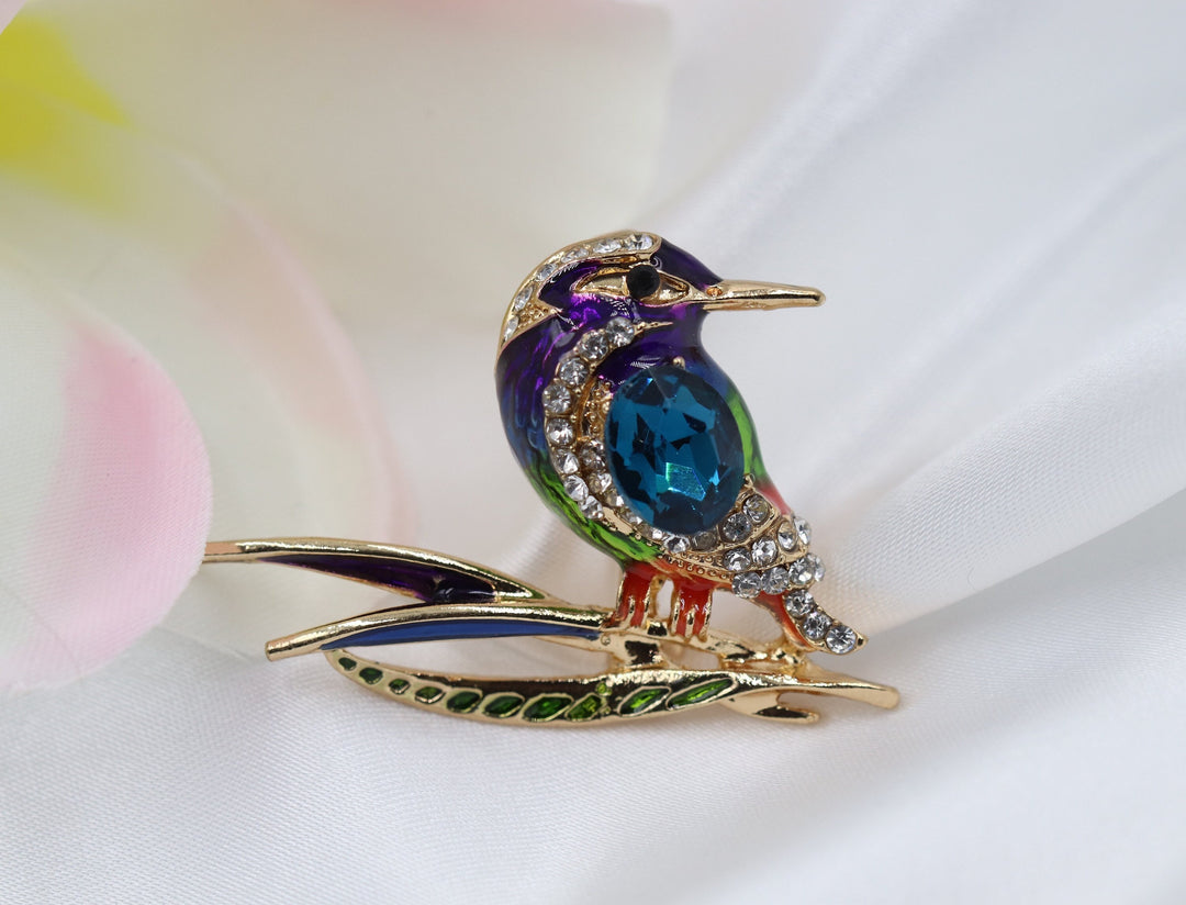 Vintage Bird Brooch, Elegant Brooch, Crystal Jewelry, Statement Brooch, Enamel Cute Brooch, Gift, Dress Brooch, Modern Brooch, Unique Brooch