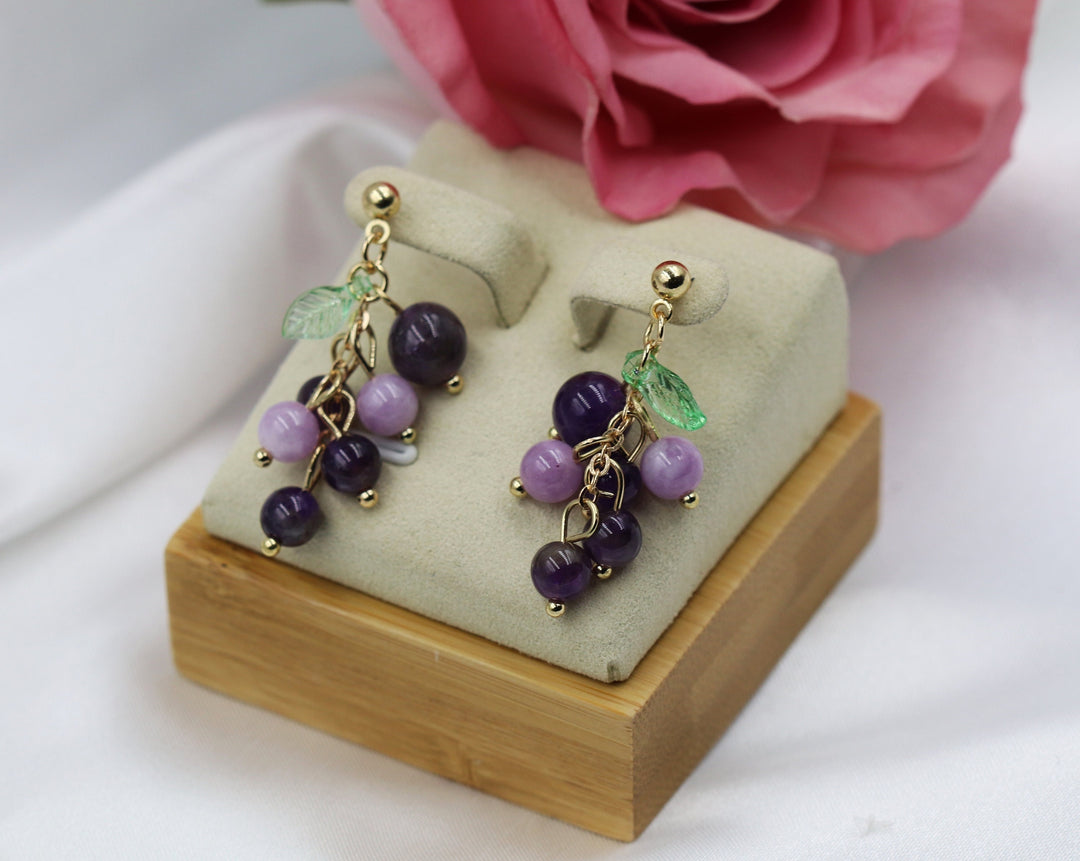 Large Amethyst Earrings, Luxury Earrings, Wirewrapped Jewelry, Purple Fruit Earrings, Classy Earrings, Formal Earrings Gift, Daily Jewelry