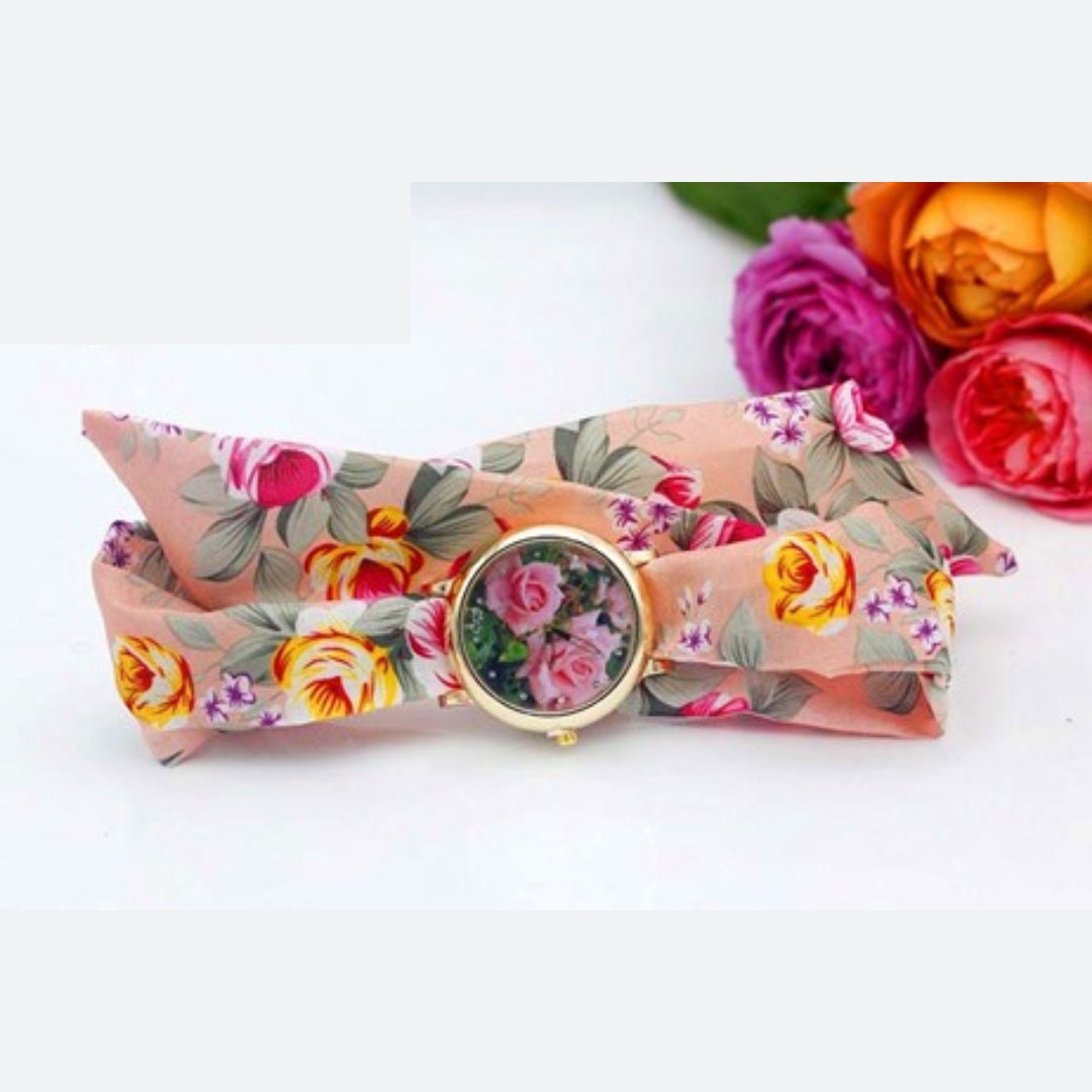 Custom Watch Strap Silk Scarf, Silk Wrap Bracelet, Colorful Wrist Scarf Band, Elegant Watch Gift for Her, Fabric Band Wrist Watch Bracelet