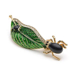 Load image into Gallery viewer, green enamel golden brooch
