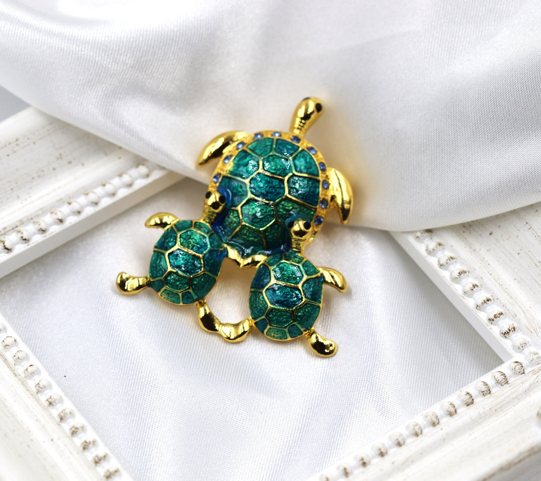 Sea Turtle Turquoise Enamel Brooch