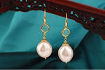 Load image into Gallery viewer, Bridal Earrings, Keshi Pearl Earrings, Turquoise Statement Earrings, Formal Earrings, Real Pearl Earrings,  24k Gold Earrings, Gift
