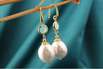 Load image into Gallery viewer, Bridal Earrings, Keshi Pearl Earrings, Turquoise Statement Earrings, Formal Earrings, Real Pearl Earrings,  24k Gold Earrings, Gift

