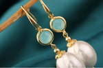 Load image into Gallery viewer, Bridal Earrings, Keshi Pearl Earrings, Turquoise Statement Earrings, Formal Earrings, Real Pearl Earrings,  24k Gold Earrings, Gift
