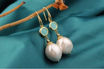 Load image into Gallery viewer, Bridal Earrings, Keshi Pearl Earrings, Turquoise Statement Earrings, Formal Earrings, Real Pearl Earrings,  24k Gold Earrings, Gift
