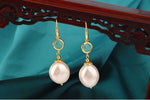 Load image into Gallery viewer, Bridal Earrings, Keshi Pearl Earrings, Turquoise Statement Earrings, Formal Earrings, Real Pearl Earrings,  24k Gold Earrings, Gift
