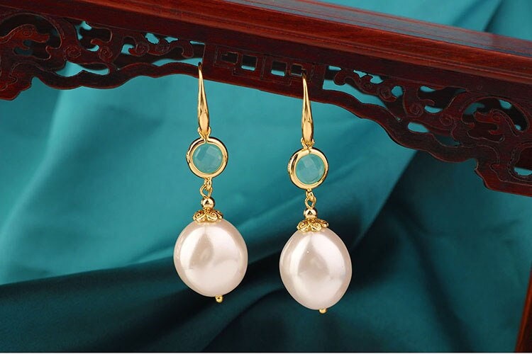 Bridal Earrings, Keshi Pearl Earrings, Turquoise Statement Earrings, Formal Earrings, Real Pearl Earrings,  24k Gold Earrings, Gift