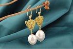 Load image into Gallery viewer, Bridal Earrings, Keshi Pearl Earrings, Butterfly Earrings, Statement Earrings, Formal Earrings, Real Pearl Earrings, 24k Gold Earrings, Gift

