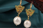 Load image into Gallery viewer, Bridal Earrings, Keshi Pearl Earrings, Butterfly Earrings, Statement Earrings, Formal Earrings, Real Pearl Earrings, 24k Gold Earrings, Gift
