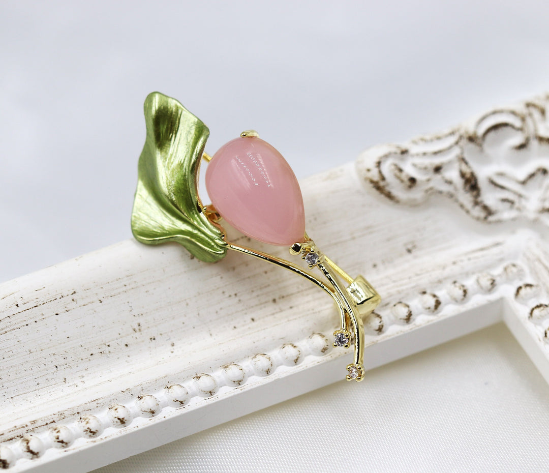 Opal Pink Tulip Brooch