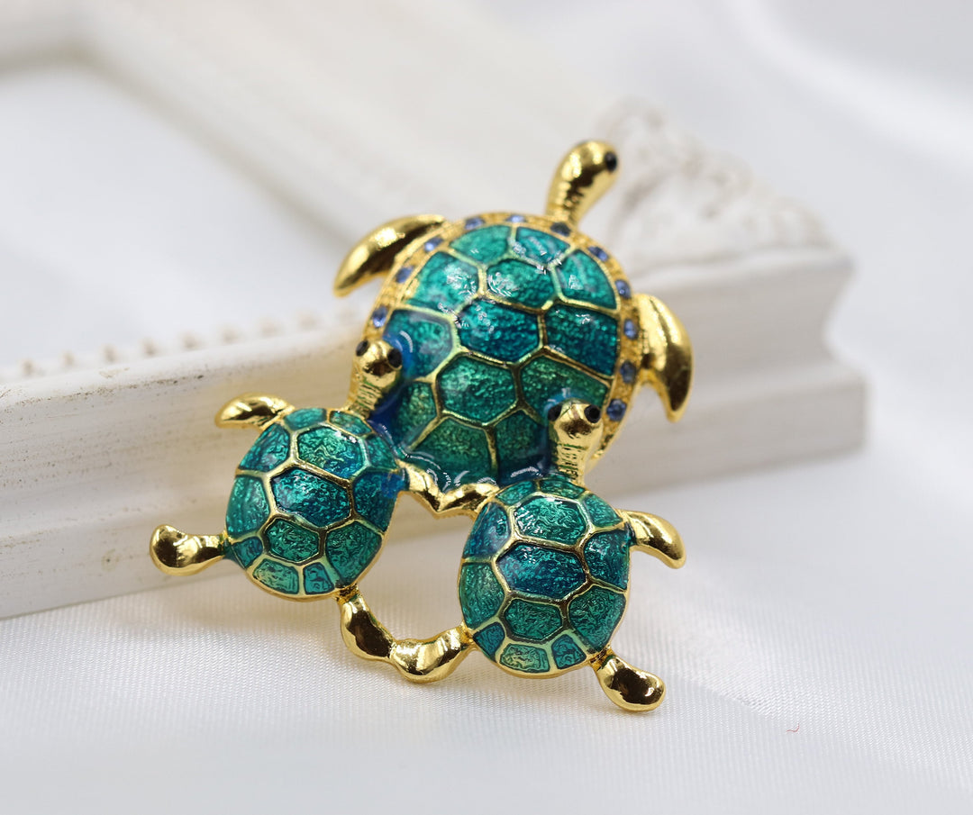 Turtle Turquoise Enamel Brooch