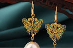 Load image into Gallery viewer, Bridal Earrings, Keshi Pearl Earrings, Butterfly Earrings, Statement Earrings, Formal Earrings, Real Pearl Earrings, 24k Gold Earrings, Gift
