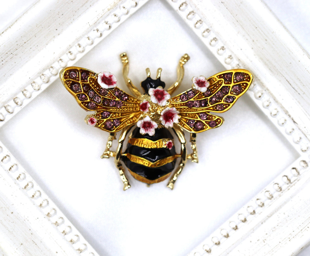 Beetle Brooch, Enamel Bee Brooch, Elegant Brooch, Statement Brooch, Luxury Brooch, Honey Bee Jewelry, Dress Brooch, Unique Brooch Gift