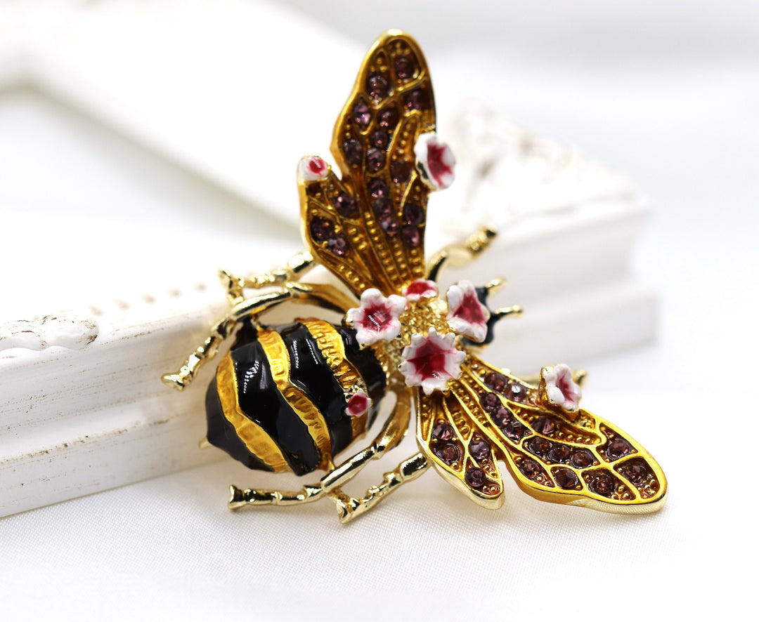 Beetle Brooch, Enamel Bee Brooch, Elegant Brooch, Statement Brooch, Luxury Brooch, Honey Bee Jewelry, Dress Brooch, Unique Brooch Gift