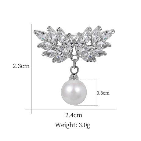 Pearl Brooch Pin, White Crystal Leaf Brooch, Luxury Brooch, Unique Brooch Gift-Modern Brooch-Scarf Brooch-Elegant Brooch-Statement Brooch