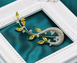 Load image into Gallery viewer, Luxury Brooch, Gold and Yellow Zircon Crystals Leaf Brooch Gift, Cute Brooch, Elegant Brooch, Statement Brooch, Suit Brooch, Unique Brooch
