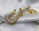 Load image into Gallery viewer, Luxury Brooch, Gold and Yellow Zircon Crystals Leaf Brooch Gift, Cute Brooch, Elegant Brooch, Statement Brooch, Suit Brooch, Unique Brooch
