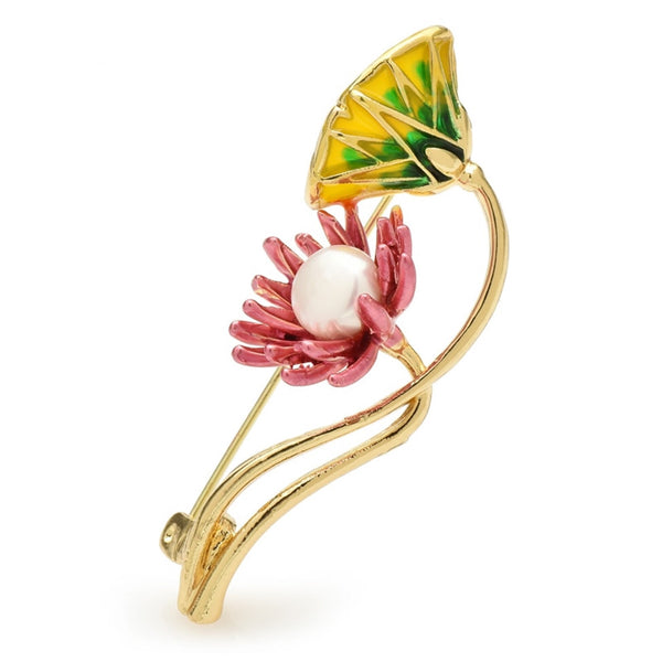 enamel lotus flower brooch