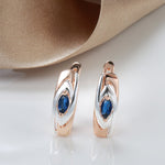 Load image into Gallery viewer, Blue Sapphire Earrings, Luxury Earrings, Rose Gold Earrings, Formal Earrings, Gift, Daily Jewelry, Zircon Stud Earrings, Unique Earrings
