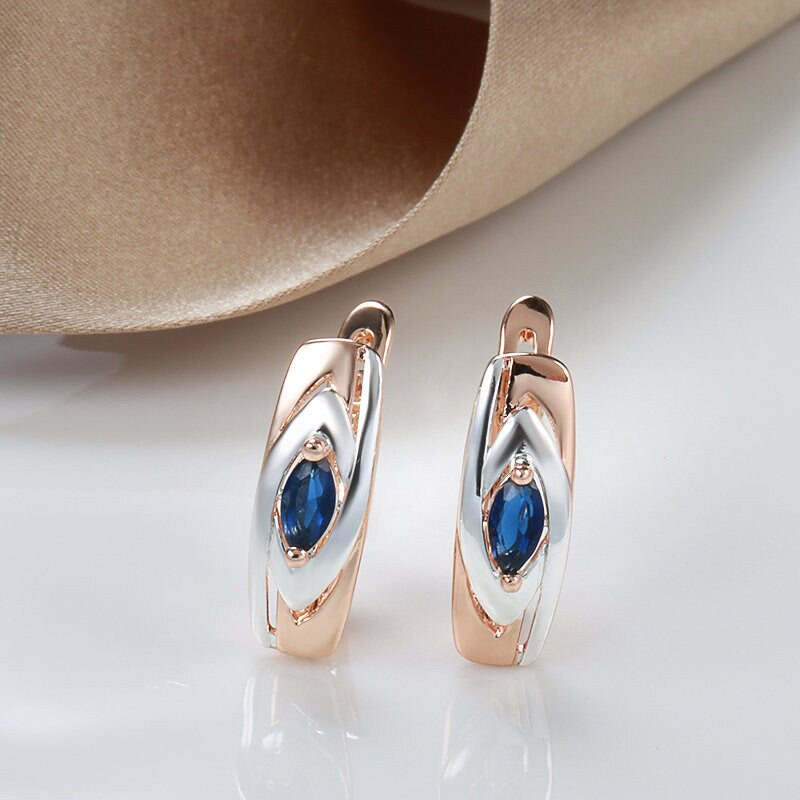 Blue Sapphire Earrings, Luxury Earrings, Rose Gold Earrings, Formal Earrings, Gift, Daily Jewelry, Zircon Stud Earrings, Unique Earrings