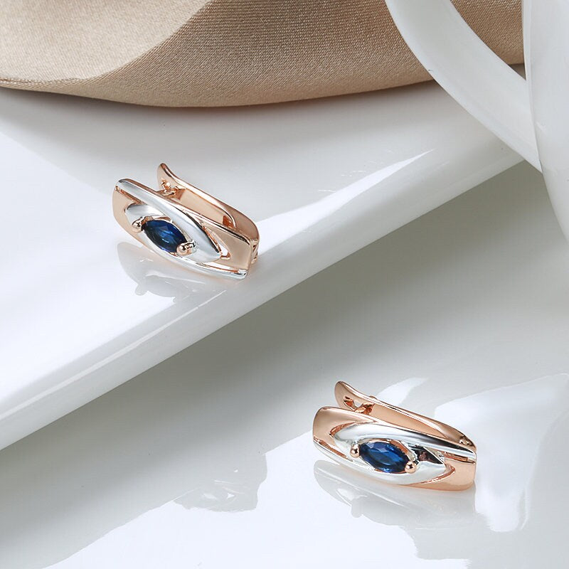 Blue Sapphire Earrings, Luxury Earrings, Rose Gold Earrings, Formal Earrings, Gift, Daily Jewelry, Zircon Stud Earrings, Unique Earrings