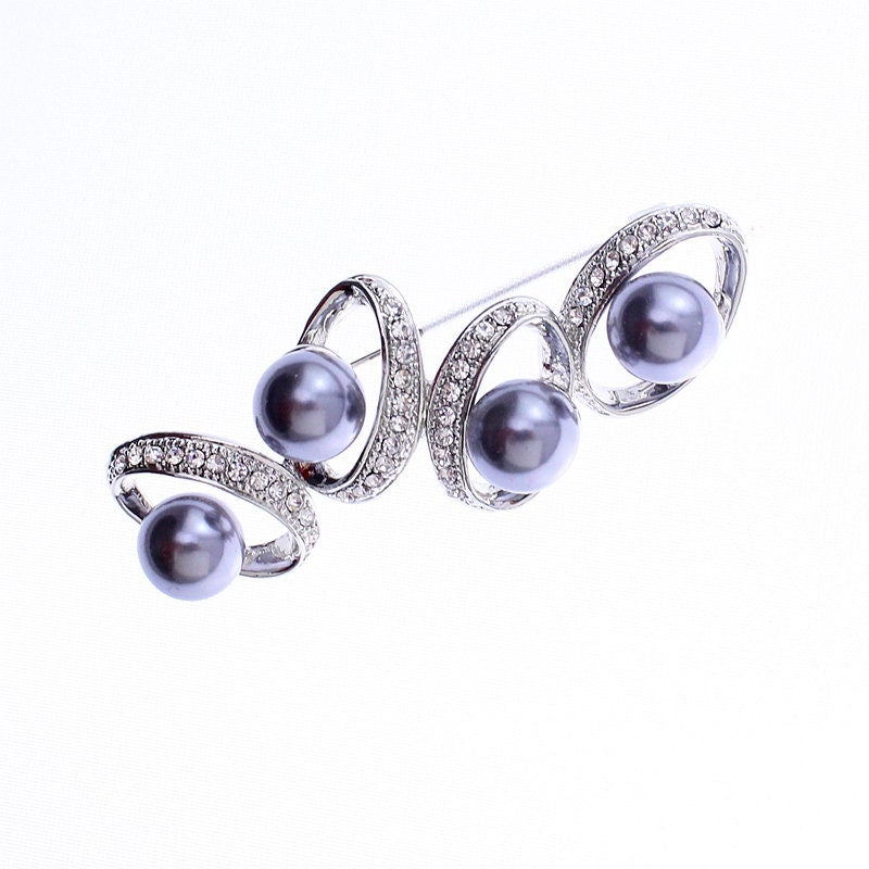 Elegant Brooch, Statement Brooch, Grey Pearl Bridal Brooch, Luxury brooch-Large Crystal Brooch-Victorian Jewelry-Modern Brooch-Unique Brooch