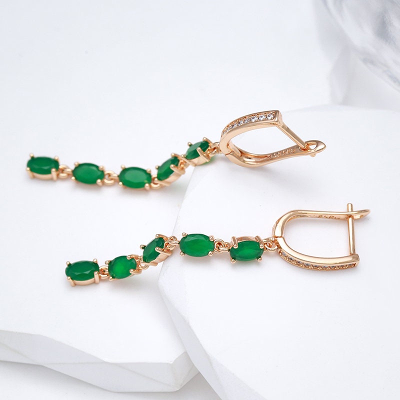 Emerald Earrings, Luxury Earrings, Rose Gold Earrings, Formal Earrings, Gift, Green Crystal Unique Earrings, Rose Gold Bridal Earrings