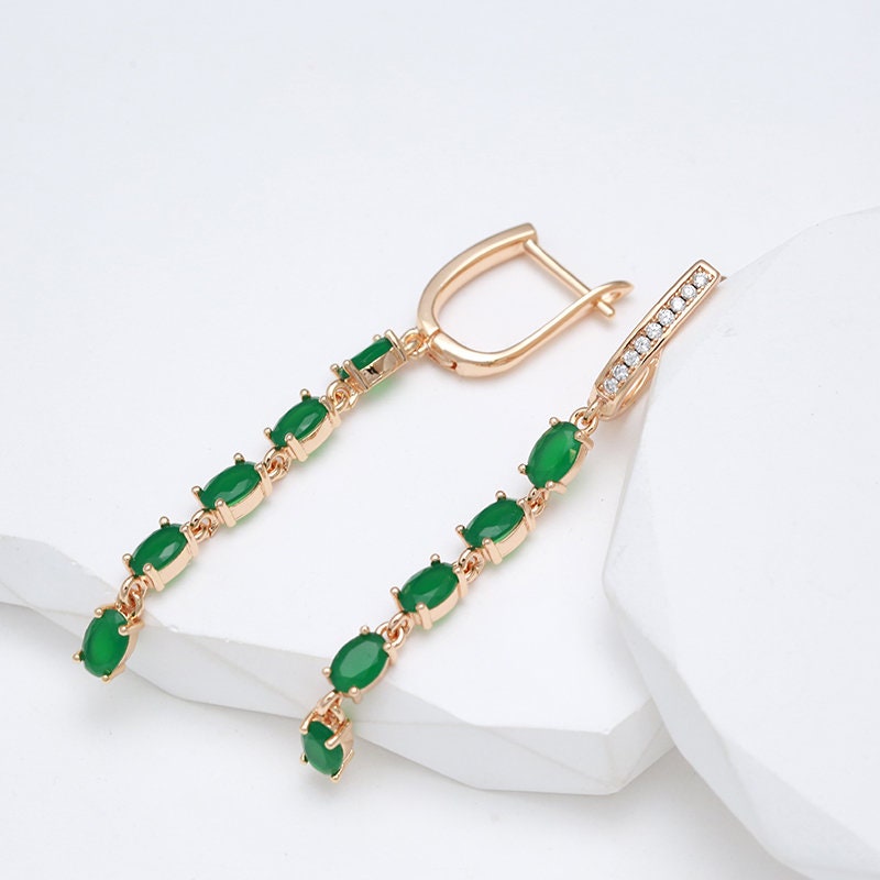 Emerald Earrings, Luxury Earrings, Rose Gold Earrings, Formal Earrings, Gift, Green Crystal Unique Earrings, Rose Gold Bridal Earrings