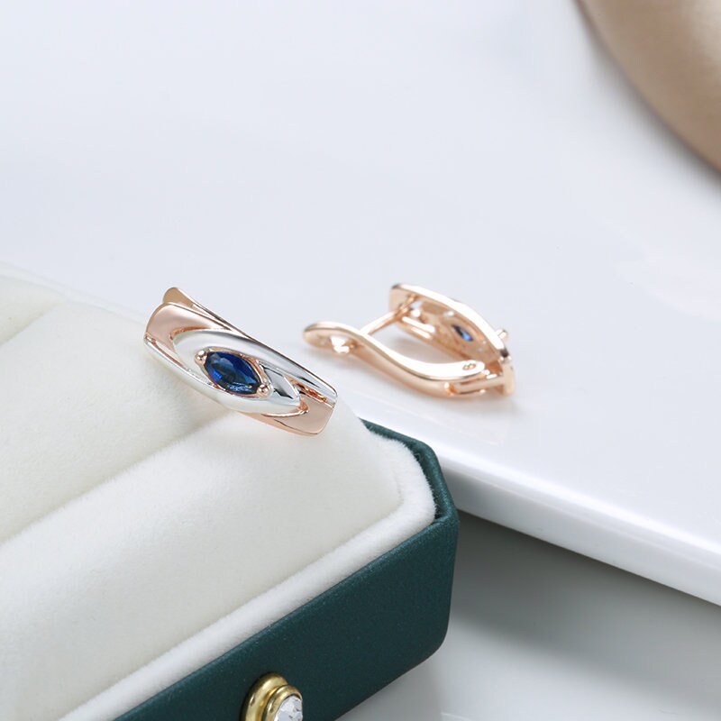 Blue Sapphire Earrings, Luxury Earrings, Rose Gold Earrings, Formal Earrings, Gift, Daily Jewelry, Zircon Stud Earrings, Unique Earrings